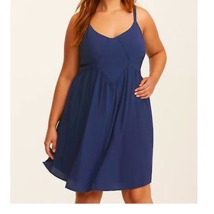 Navy Challis Crochet Trim Trapeze Dress